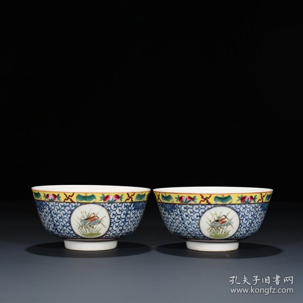 清宣统青花开窗粉彩花卉碗 6*11厘米