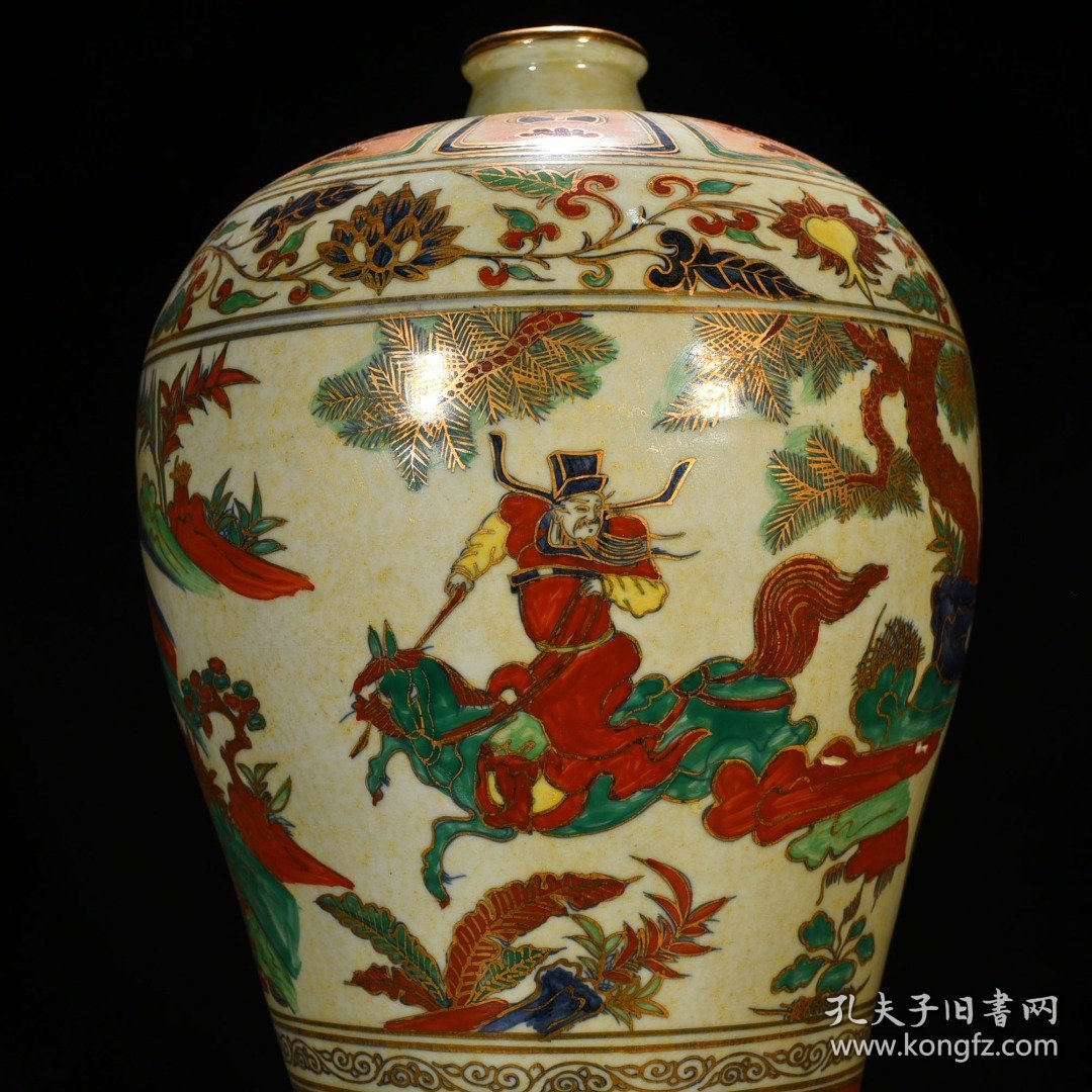 元至正八年款五彩描金萧何月下追韩信人物梅瓶 44*27厘米