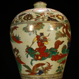 元至正八年款五彩描金萧何月下追韩信人物梅瓶 44*27厘米