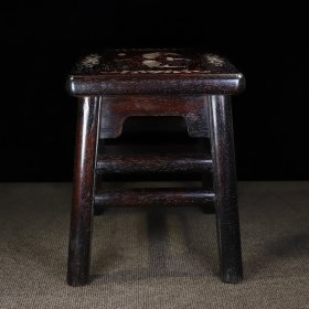 珍藏红檀木镶贝壳长方富贵凳，长35厘米宽28.5厘米高35厘米，