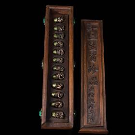 木盒装藏紫铜鎏金十二生肖珍品一套，盒长30厘米宽6.8厘米高4.5厘米，重660克，