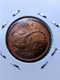 图瓦卢2分铜币 1972年魔鬼鱼 伊丽莎白二世青年像 dyz0028