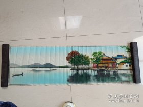 老丝织工艺风景画：杭州西湖 平湖秋月(杭州都锦生丝织厂 带原始纸质外包装套 品相非常好)