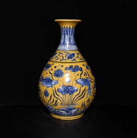 明宣德黄地青花鱼藻纹玉壶春瓶尺寸33*21厘米