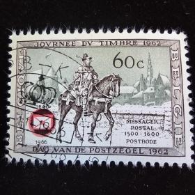 Ld11外国邮票比利时邮票1966年皇家集邮协会75周年 骑士 盖销 1全
