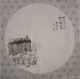 书画名家笔墨真迹，著名禅意书画家贾双林国画作品:倚仗柴门外