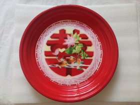 搪瓷盘（尺寸32cm双喜鸳鸯图 红玫瑰牌）