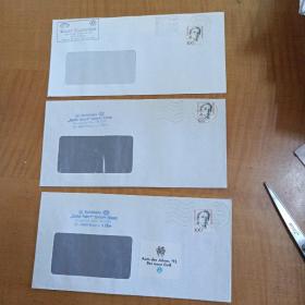 1992年德国奥迪、大众汽车公司长条实寄封3枚，少见邮品，本店邮品满25元包邮。本店还在孔网新开“韶州邮客”，欢迎移步观看。