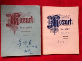 Mozort Sonaten Klavier und Violin 莫扎特：19首小提琴奏鸣曲（德）【共两册、含分谱】（完整品佳）【 小提琴教育家李启夏藏书、签名】 "