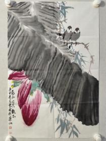 保真书画，四川名家，嘉州画院专职画家，袁林花鸟画一幅，尺寸:68.5×46cm软片
