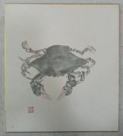 日本回流书画字画日本画家难波晓美国画《螃蟹》