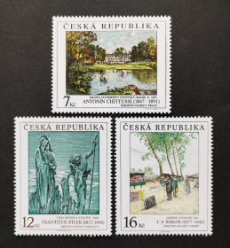 CZECH7捷克共和国1997年馆藏艺术绘画风光 巴黎的书商/先知来自沙漠等 新 3全 大票幅雕刻版外国邮票