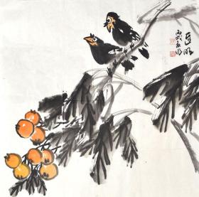 山东美协祝连明花鸟
画心68x68cmcm
祝连明，字天雨，号一空，1947年出生，山东济南人，毕业于北京清华大学，英国牛津艺术学院博士生导师，世界教科文卫组织艺术委员会执行委员，中国书画学会名誉主席，中国山东美术家协会会员，山东人物网终身顾问，中国延安文艺学会会员，中国将军部长书画院高级研究员，北京艺海丹青书画院名誉副院长，国家一级美术师。