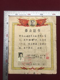 1960年上海宝山大场镇中心小学毕业证书，尺寸品相如图，80包邮。