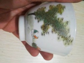 江西景德镇，纯手绘小茶杯，树木，人物，细腻