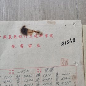 民国中国农民银行电汇申请书、汇款解条、发电留底一套1368