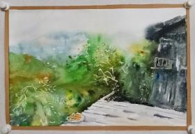 保真书画，韦俊平风景水彩画，尺寸50.5×76cm，带作者合影。 韦俊平，现为广西艺术学院副院长、广西美术家协会副主席、漓江画派促进会副会长、广西水彩画家协会副会长、中国美术家协会会员。第一幅