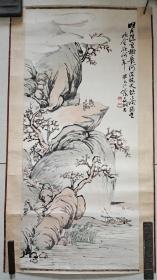 民国原装绫裱苏州名家漫画家连环画家江栋良（浅绛山水人物）三平尺。精美，文人味足，九品。