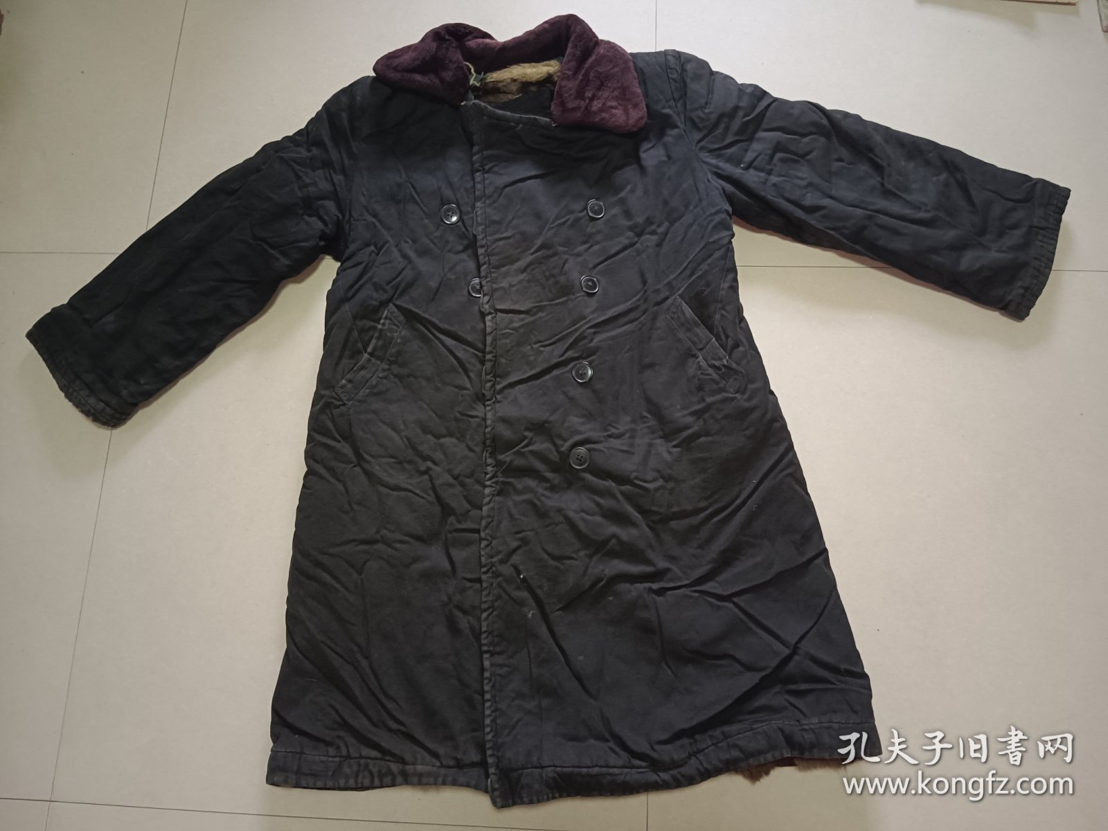老皮棉大衣 长身皮毛棉袄 袖口衣襟自然磨损