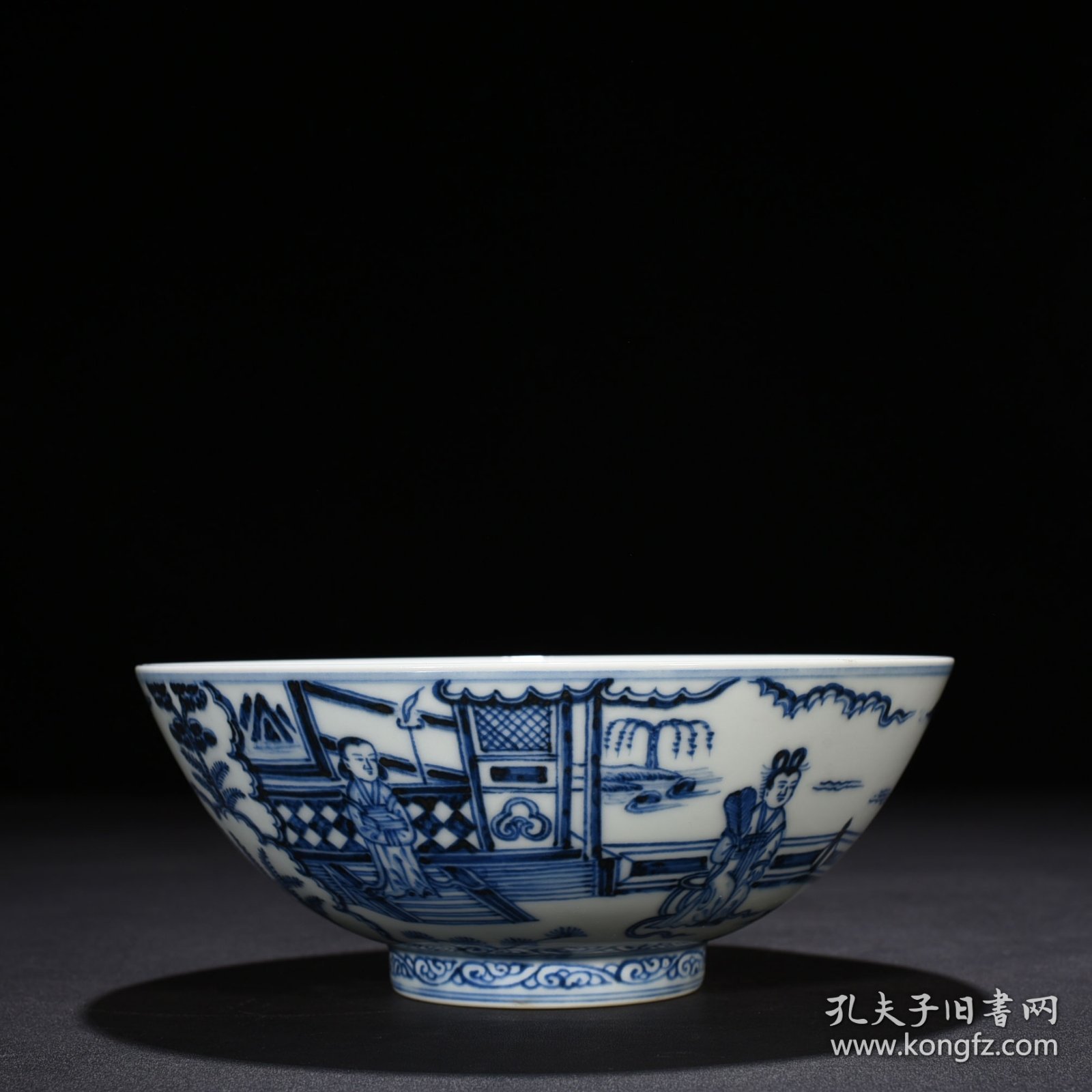 明宣德青花庭院仕女图碗 7.5*19厘米