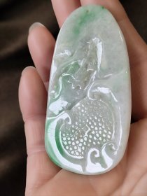 天然A翡飘阳绿瑞兽玉佩挂件
