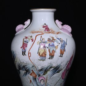 旧藏 清乾隆珐琅彩描金水漫金山人物故事纹福耳瓶 高31.8×20厘米