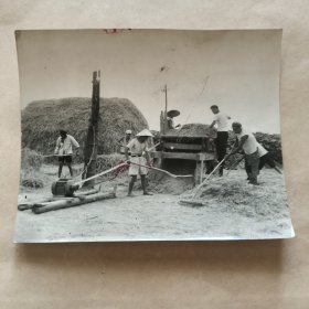 60年代黑白照片农民在加工粮食【24】