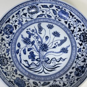 清乾隆青花一束莲纹盘 5.5×28厘米