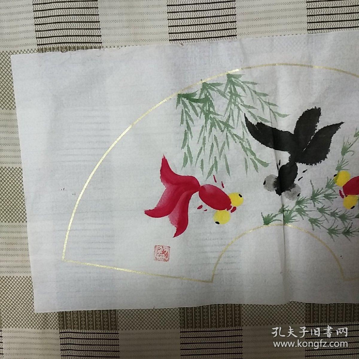 【国画】《金鱼扇面》，内容丰富，品相好！