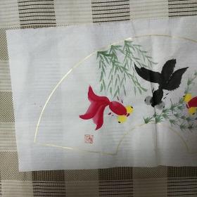 【国画】《金鱼扇面》，内容丰富，品相好！