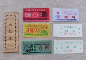 中国人民大学（伙食、面、菜、浴票）8枚一起