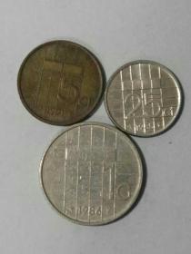 收藏品   外国钱币硬币铜币   荷兰盾三枚    实物照片品相如图