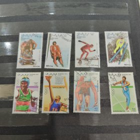 FA0301外国邮票盖销邮票8枚，体育题材，品相不好，全部背贴，压痕严重，个别揭薄