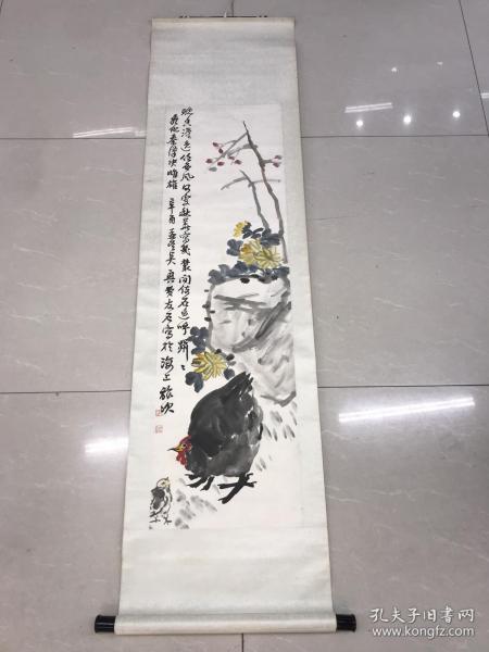 上海文物公司旧藏海派金石大家吴昌硕高足费友石花鸡立轴128*36
费昌原，号友石，浙江湖州人，吴昌硕弟子，擅长人物、花鸟、书法，得吴氏神韵。