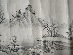 约七八十年代绢本山水横幅，画工细腻！