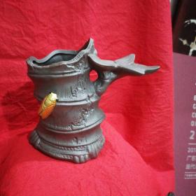 石湾窑《一鸣惊人 节节高升》陶瓷笔筒 高13厘米