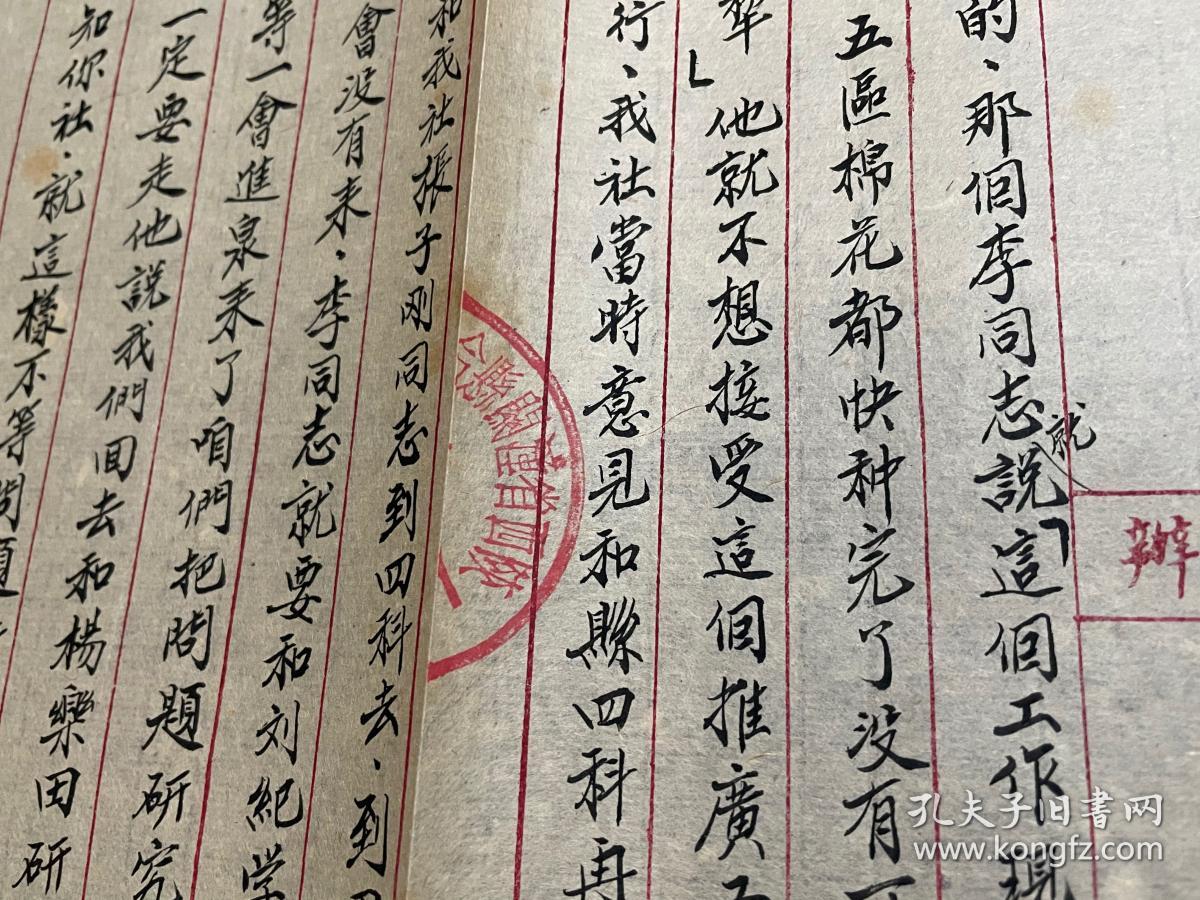 1953年，潼关县合作社联合社报告，关于技术站刘纪学同志来我社研究改进步犁推广工作情况事宜，大张，共2页，毛笔手写，字迹特别漂亮