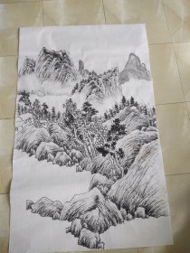手绘国画水墨山水画作品一副保真真迹没落款.04