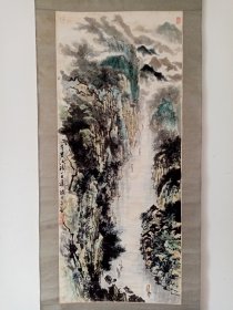 张世采国画《峡江图》，立轴原裱，品见描述包快递发货。