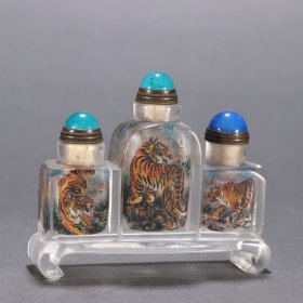 清 琉璃内画虎纹三连鼻烟壶