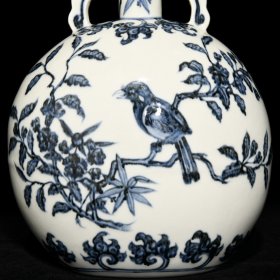 瓷器 明青花花鸟纹扁瓶，高26厘米直径20.5厘米