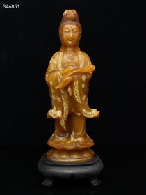 珍品 乙亥年篆刻家【玉璇】刻石，寿山石田黄石雕刻【观音】摆件