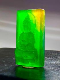 45_龙石种高冰翡翠佛吊坠,选料上乘,冰透水润,满绿通透精细雕刻,开脸漂亮,油润包浆,完整全品。M54