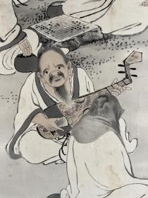 四条派晚期中坚，藤岛静村竹林七贤图，绢本绫裱骨质轴头，画心122*41，画心有老化黄点。192