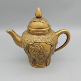 古玩古董铜器复古老式宫延铜壶纯铜提粱壶水壶茶壶古玩收藏摆件