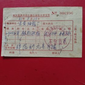 1961年8月13日，银粉，惠民县商业局北镇办事处卖货发票，五金商店。（生日票据，建筑工程，五金机电2）（80-9）