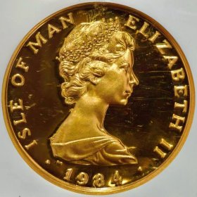 少见美品1984年英属马恩岛天使屠龙一盎司精制金币NGC评级PF69收藏