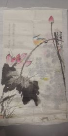 安徽著名画家（金宝）94*45荷花翠鸟图