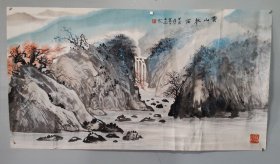 来自上海、士平款山水画一幅（已托裱，画芯尺寸89*48cm）