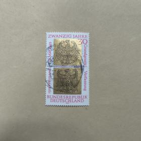 德国邮票西德1969年魏玛共和国帝国之鹰联邦之鹰徽志 销 1全 邮戳随机 金粉邮票，信销 粉不好